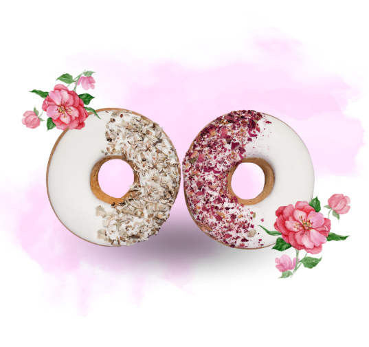 Candy Horse Donuts Rozenblad + IJslands Mos | Set van 2 unieke paardensnoepjes in donutvorm met glazuur en kruiden